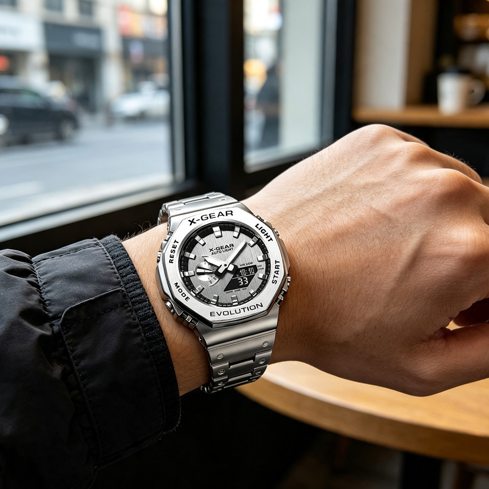 X-GEAR 듀얼 디스플레이 디지털 스포츠 시계 스틸  - Smartwatch Watches For Girls 리뷰 및 가격