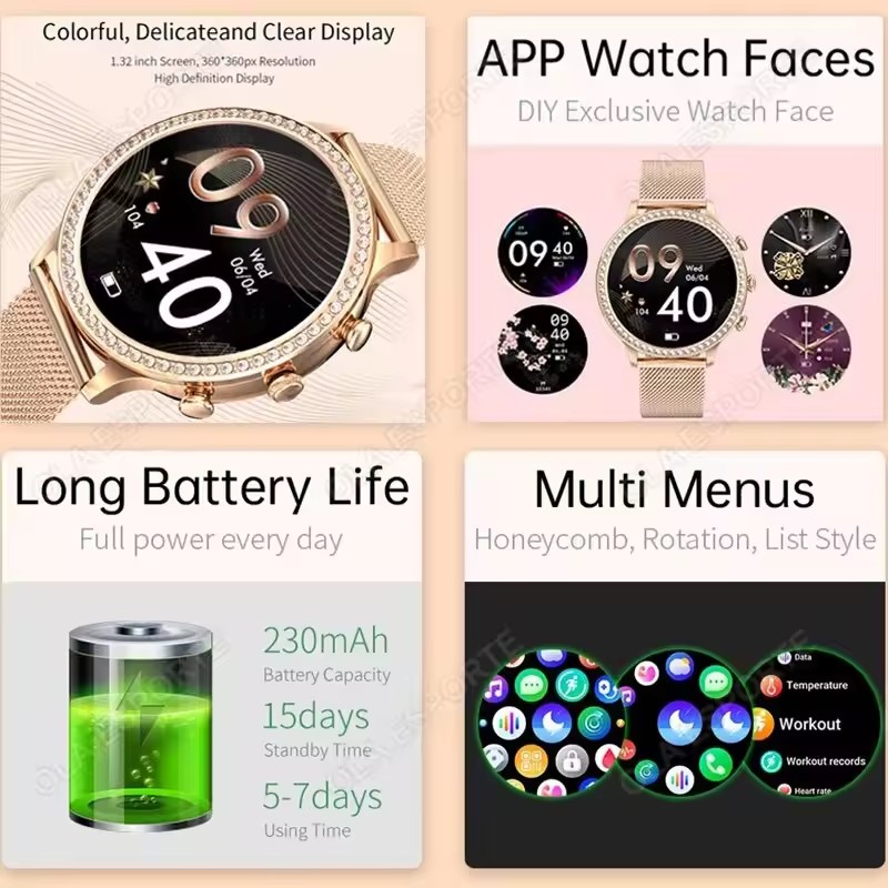 우아한 여성용 스마트워치 블루투스 통화 알림 수면 건강 - Watches Ladies Smartwatch 리뷰 및 가격
